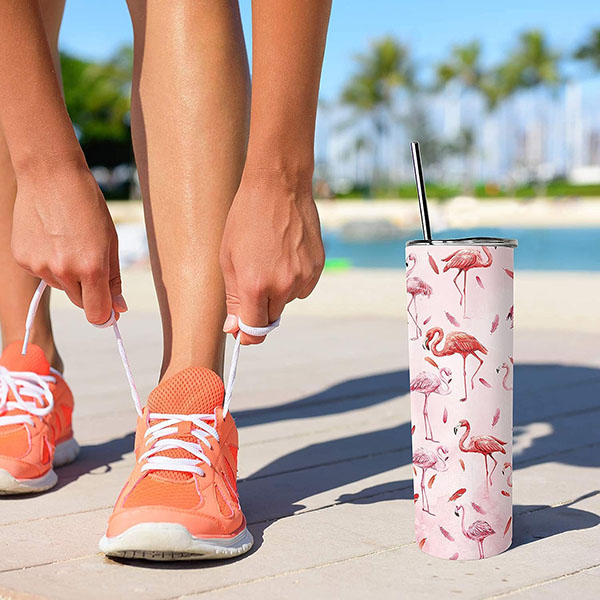 Flamingo Tumbler with Straw and Lid 20 oz Double Wall Stainl