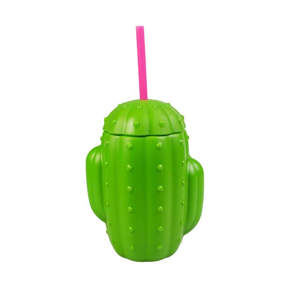 Cactus water cup with straw