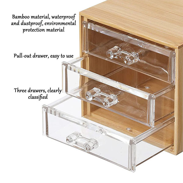 Bamboo cosmetics storage box three layers