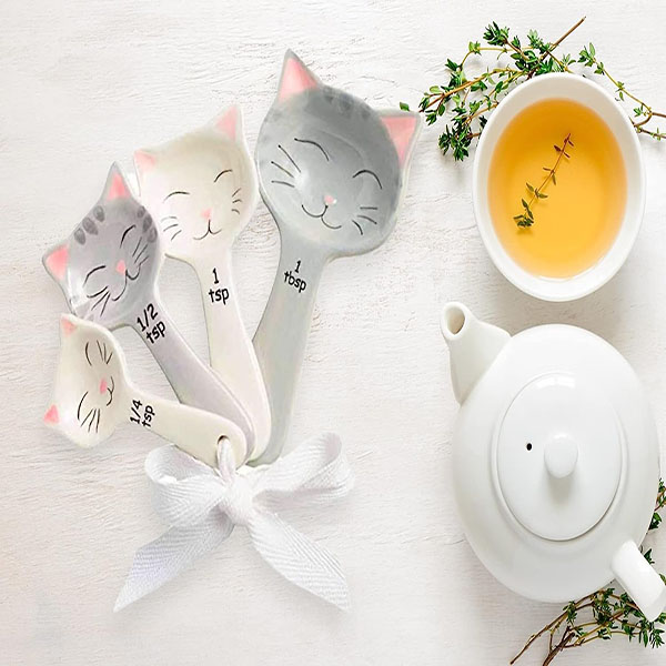 Cute Cat Little Kittens Ceramic Measuring Spoon Set