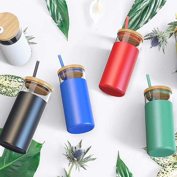 Straw cup with bamboo lid