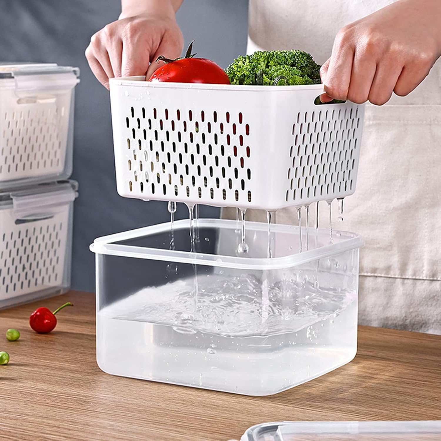 3Pack Fridge Food Storage Container Set with Strainer