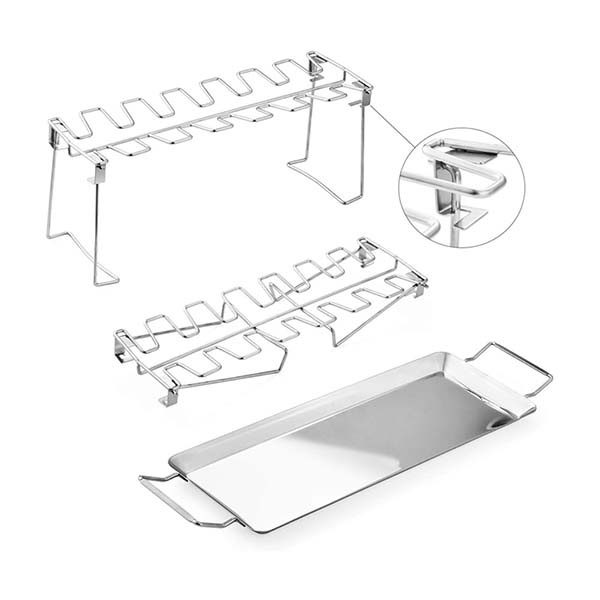 Stainless Steel BBQ Chicken Leg Grill Rack with Drip Pan