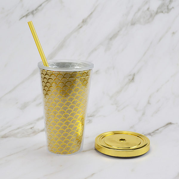 Double Wall Glitter Tumbler with Straw 16OZ