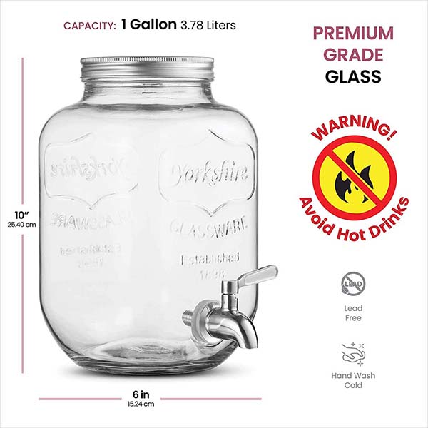 1 Gallon Glass Beverage Dispenser with Ice Cylinder 