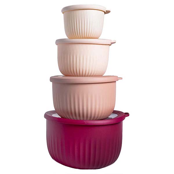 set of 4 round plastic  storage box with lid 