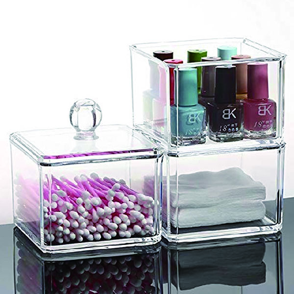 Bamboo lid cosmetics storage box square