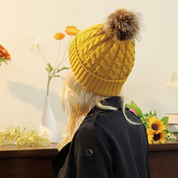 Women Winter Fleece Lined Knitted Beanie Hat