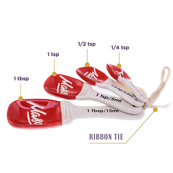Embossed letter ceramic measuring spoon 4-piece set