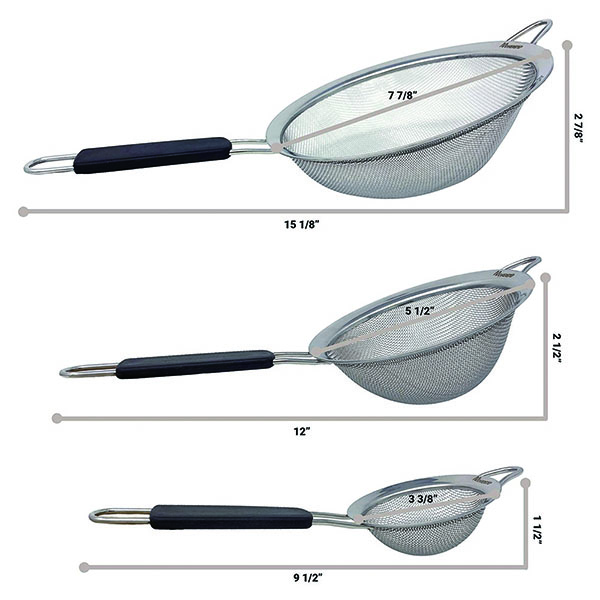 Set of 3 Stainless Steel Fine Mesh Strainers