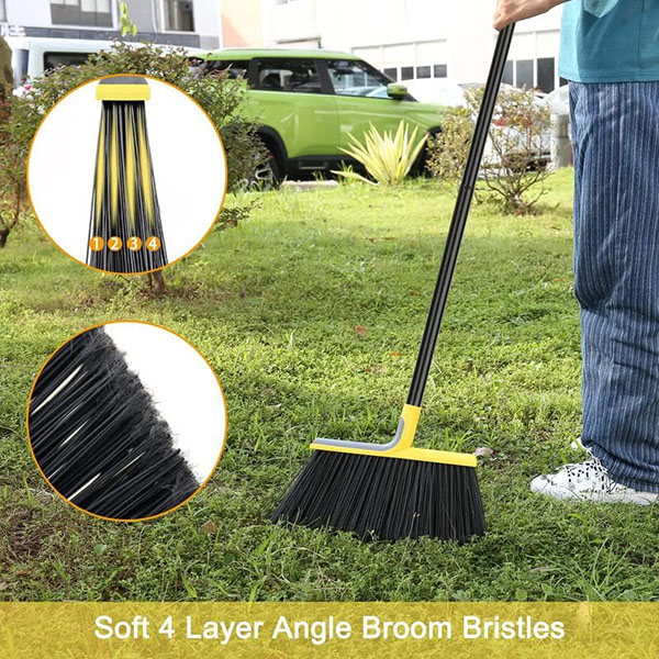 plastic angle broom with long metal stick