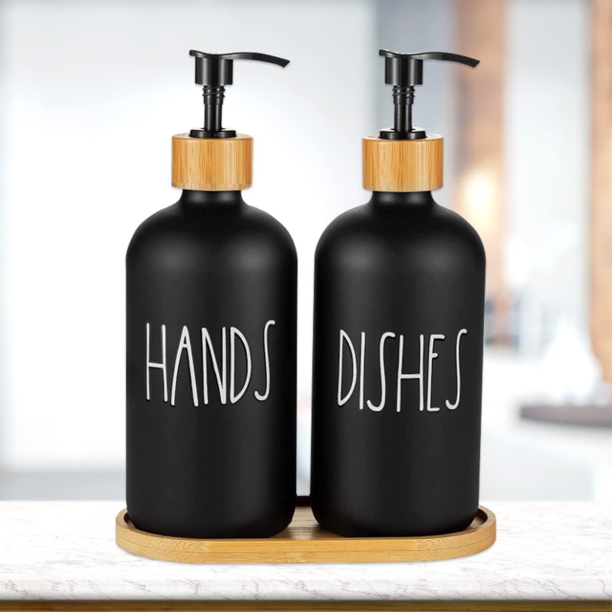 Soap Dispenser Bottle with Bamboo Pump