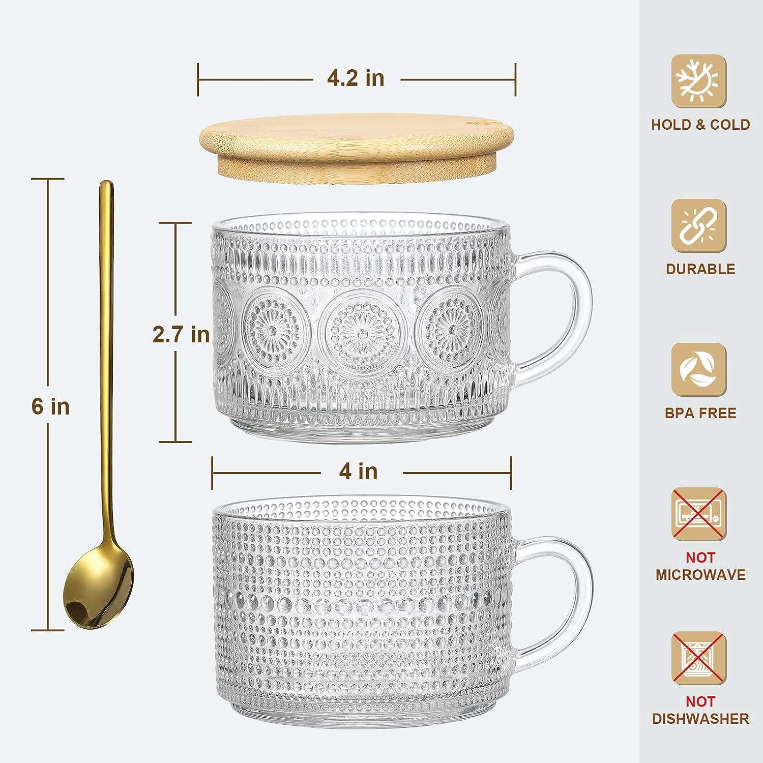 14oz Clear Embossed Glass Cups
