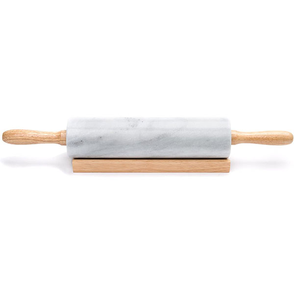 Marble Rolling Pin with Wooden Cradle