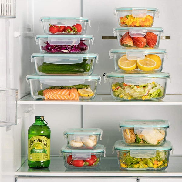 Glass food container with lid