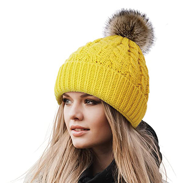 Women Winter Fleece Lined Knitted Beanie Hat