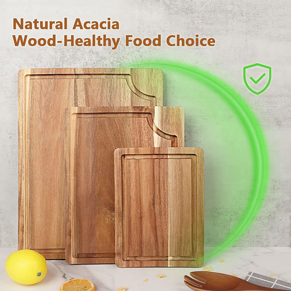 Acacia Wood Cutting Board Set with Juice Groove (3 Pieces