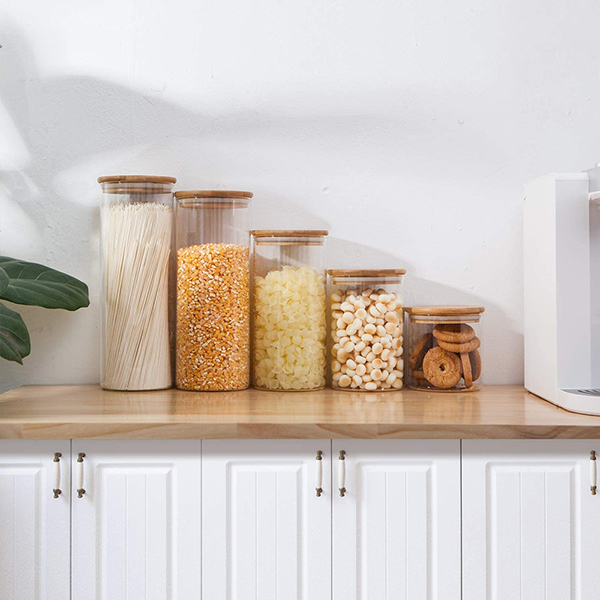 Airtight glass Food Jars with Bamboo Wooden Lids
