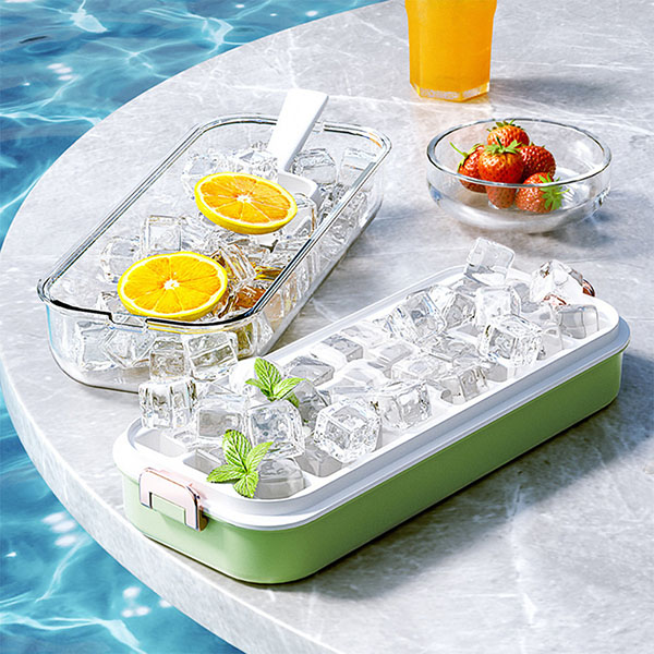 Silicone Ice Cube Tray with Lid and Bin for Freezer