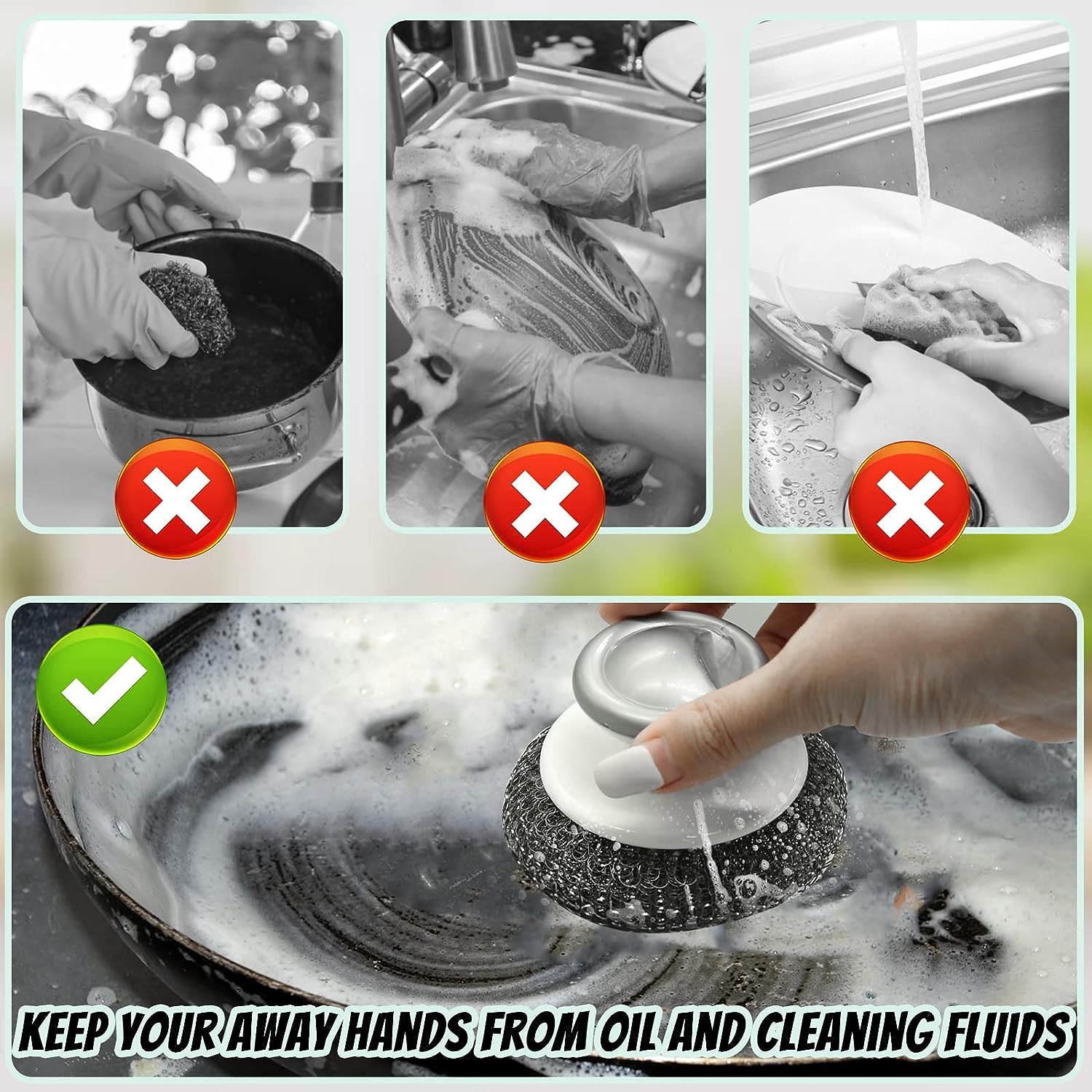2Pcs Stainless Steel Wool Scrubber with Handle