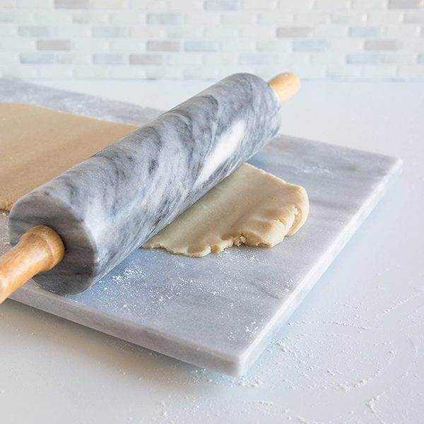 Marble Rolling Pin with Wooden Cradle