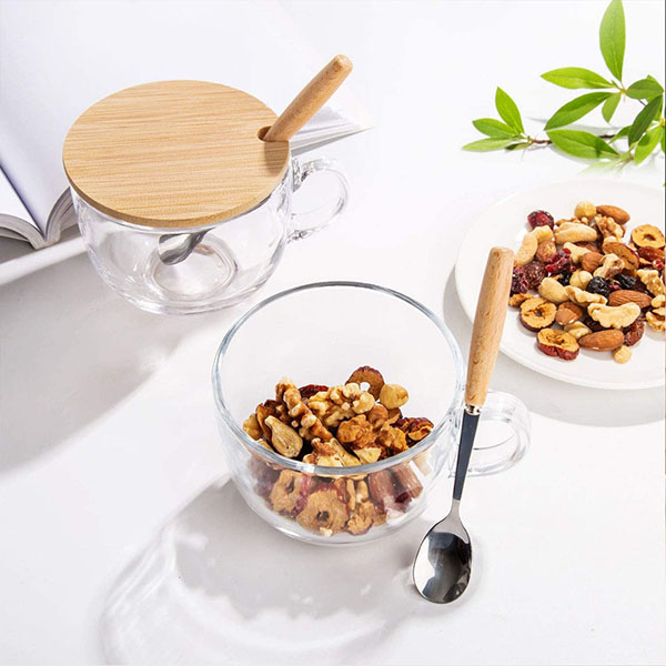 15OZ Clear Coffee Mug with bamboo Lid and Spoon