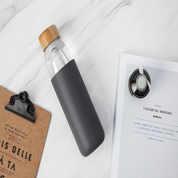 Glass Water Bottle with Bamboo Lid 