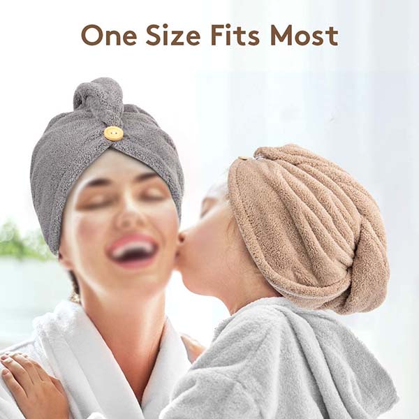 Microfiber Hair Towel Wraps with Button