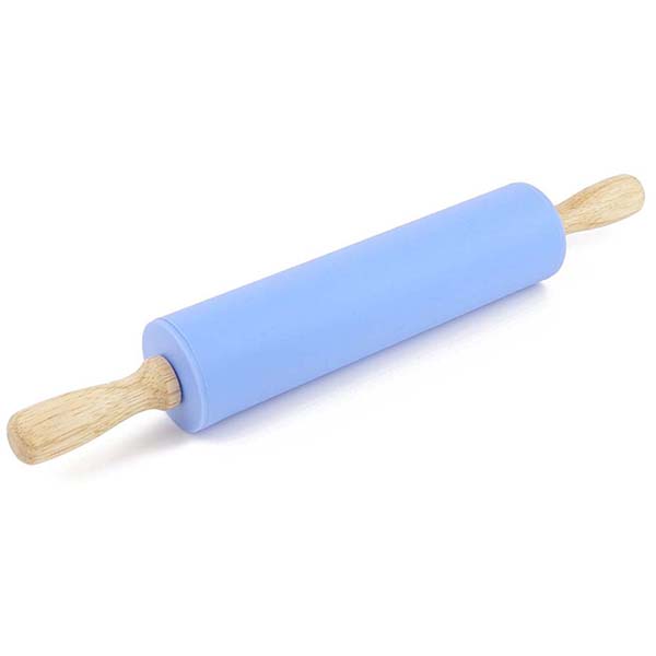 Silicone Rolling Pin Non Stick Surface Wooden Handle 