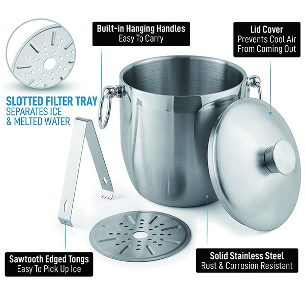 3 Liter Double-Wall Insulated Ice Bucket For Parties
