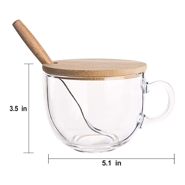15OZ Clear Coffee Mug with bamboo Lid and Spoon