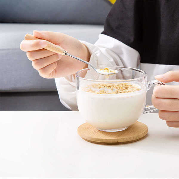 15OZ Clear Coffee Mug with bamboo Lid and Spoon