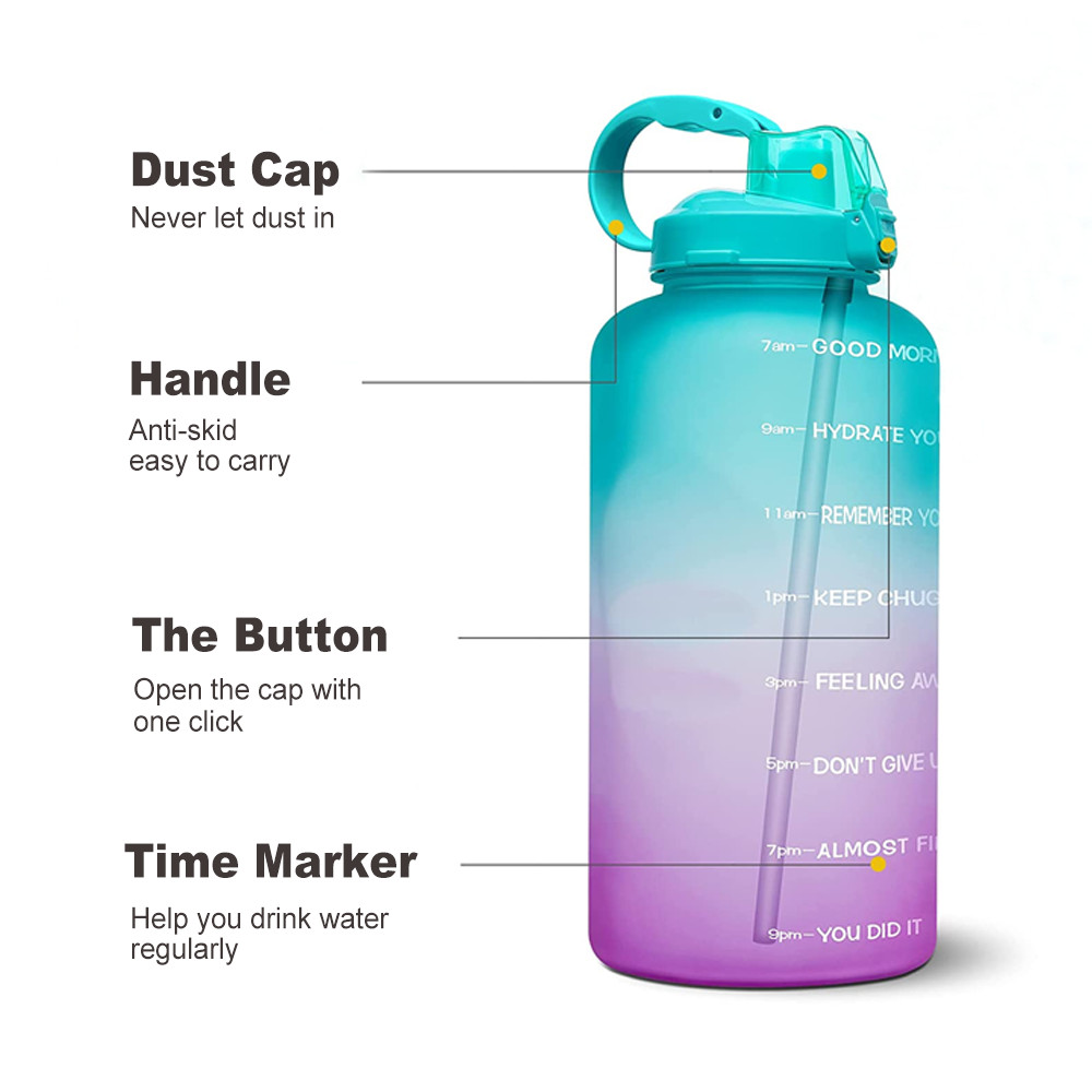 64 OZ Water Bottle with Motivational Time Marker & Straw