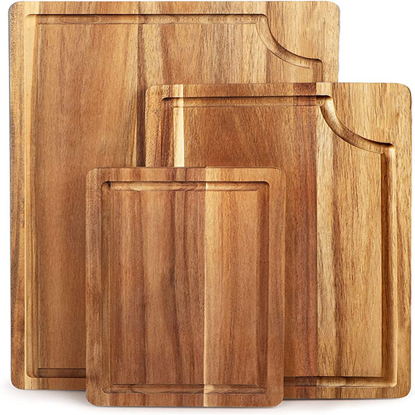 Acacia Wood Cutting Board Set with Juice Groove (3 Pieces