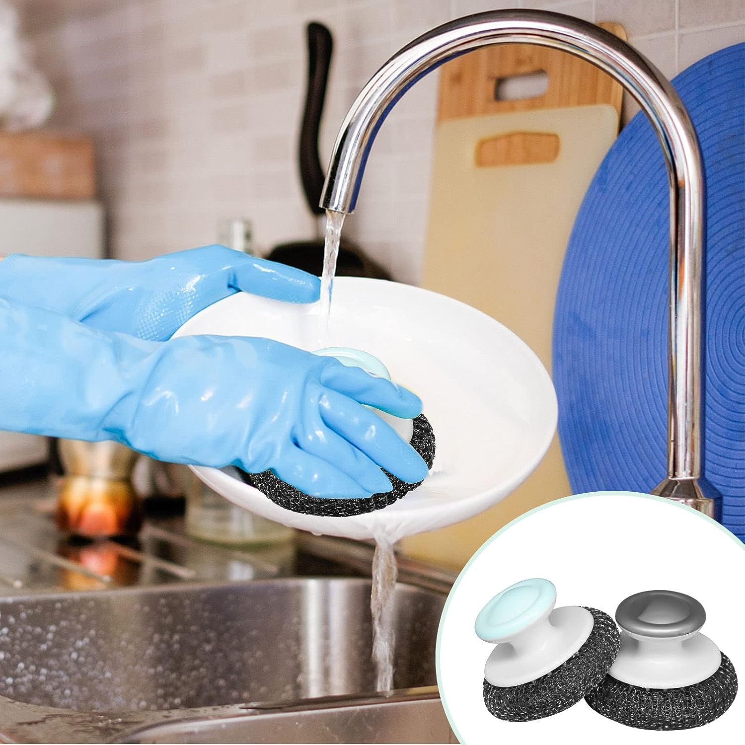 2Pcs Stainless Steel Wool Scrubber with Handle