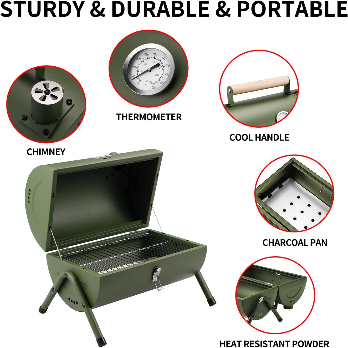Portable Charcoal Grill, Tabletop Outdoor Barbecue Smoker