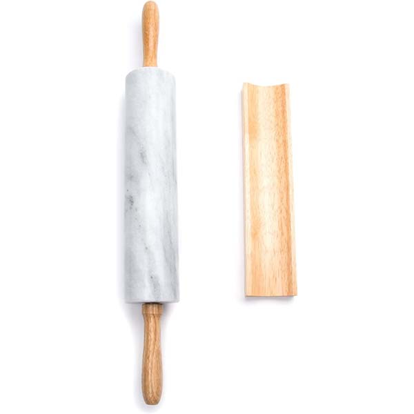 Marble Rolling Pin with Wooden Cradle