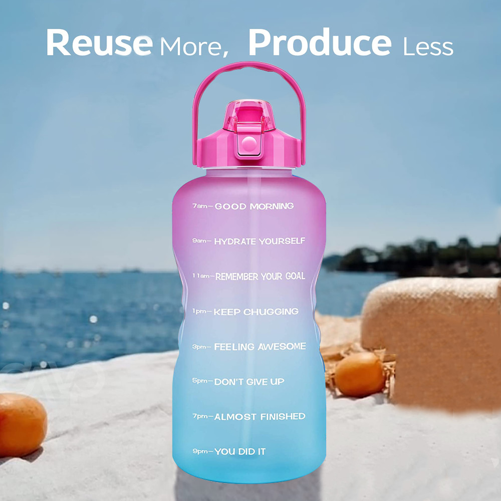 64oz Motivational Water Bottle with Time Marker & Straw