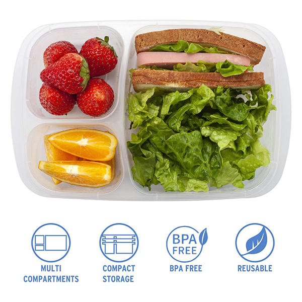 3 Compartments Bento Lunch Box Containers