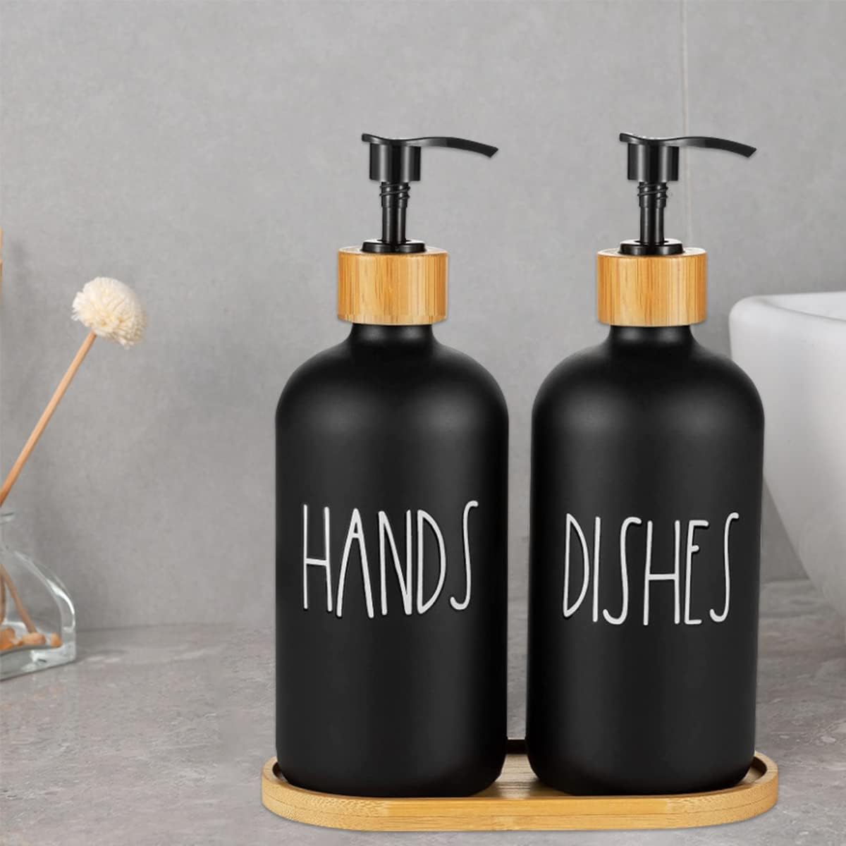 Soap Dispenser Bottle with Bamboo Pump