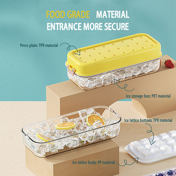 Silicone Ice Cube Tray with Lid and Bin for Freezer