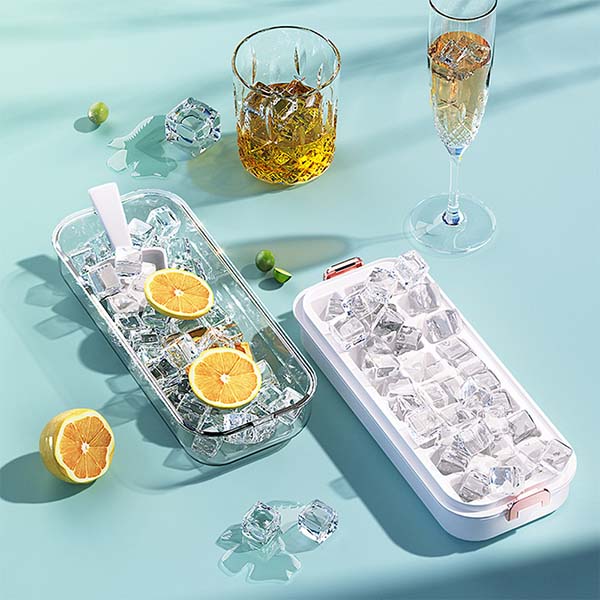 Silicone Ice Cube Tray with Lid and Bin for Freezer