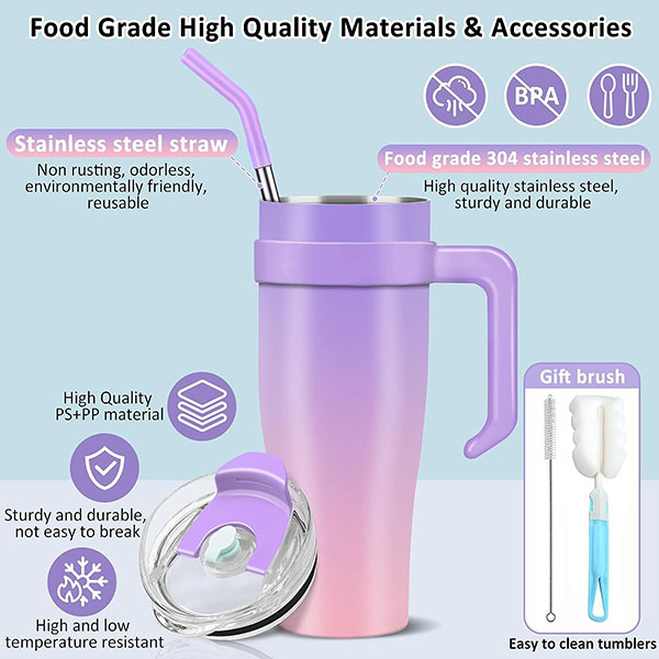 40oz Tumbler with Handle and Straw Lid