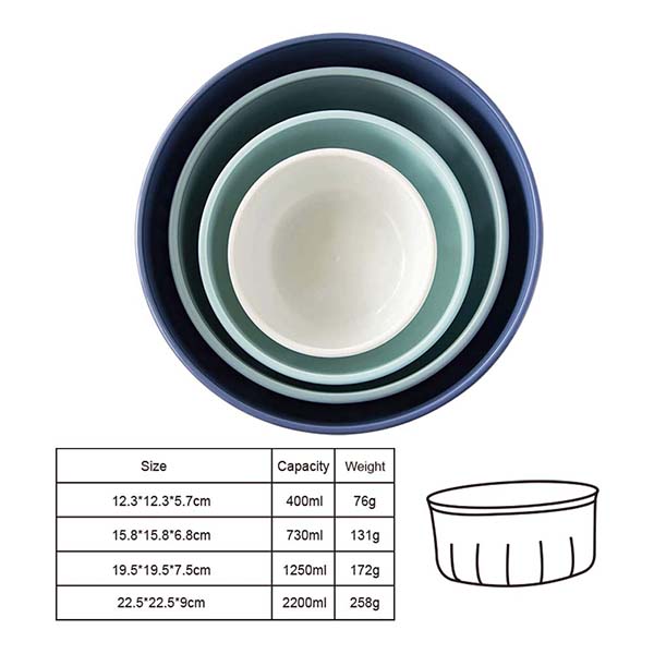 set of 4 round food storage mixing bowls with lids