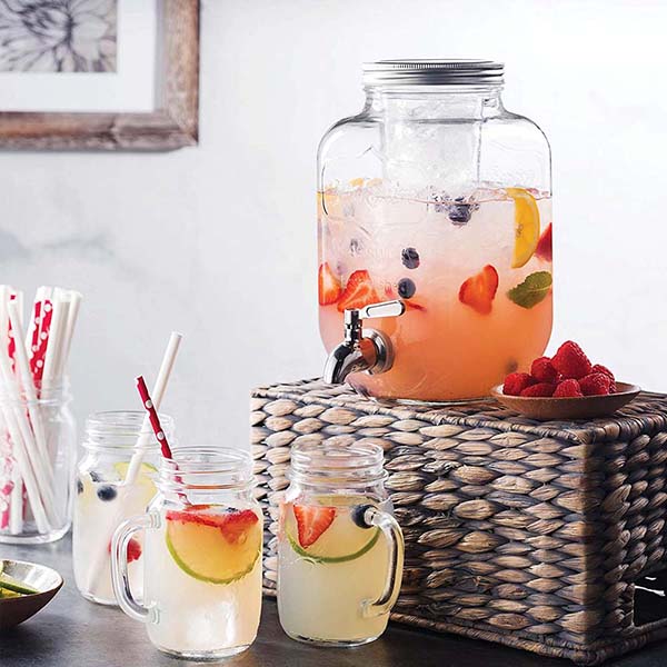 1 Gallon Glass Beverage Dispenser with Ice Cylinder 