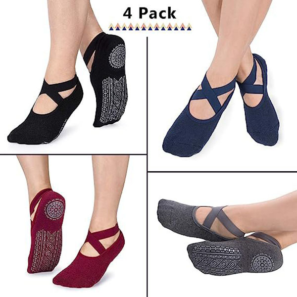 Yoga Socks for Women Non-Slip Grips & Straps, Ideal for Pila