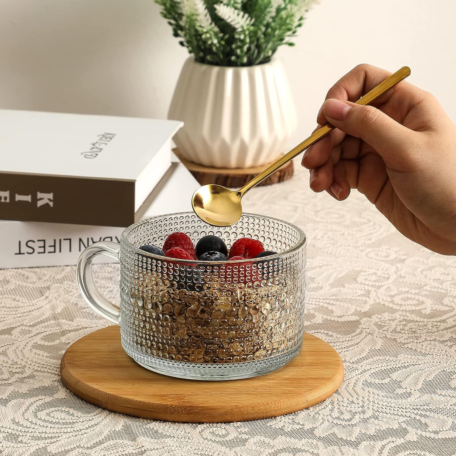 14oz Clear Embossed Glass Cups