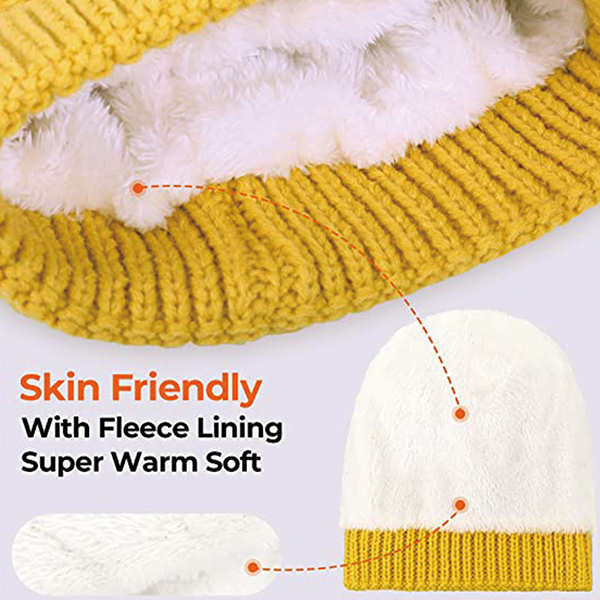 Women Winter Fleece Lined Knitted Beanie Hat