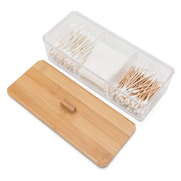 Bamboo lid cosmetics storage box Between the three