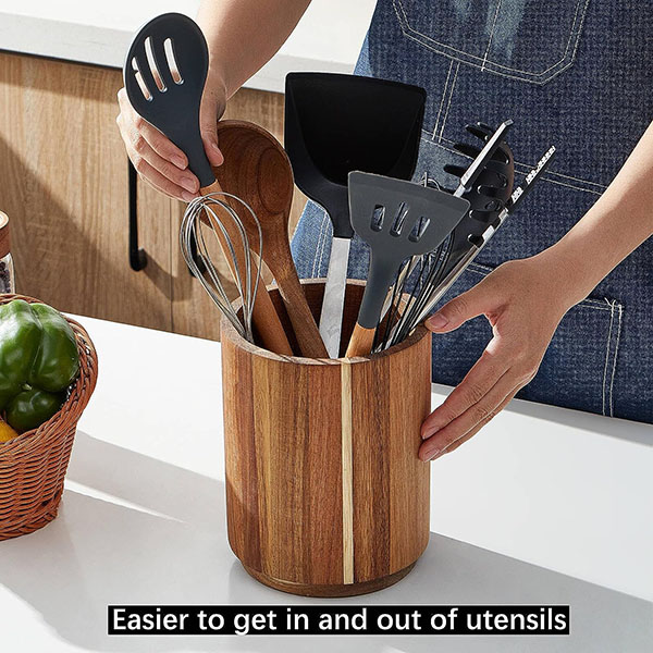 Acacia Wood Utensil Holder 360° Rotating